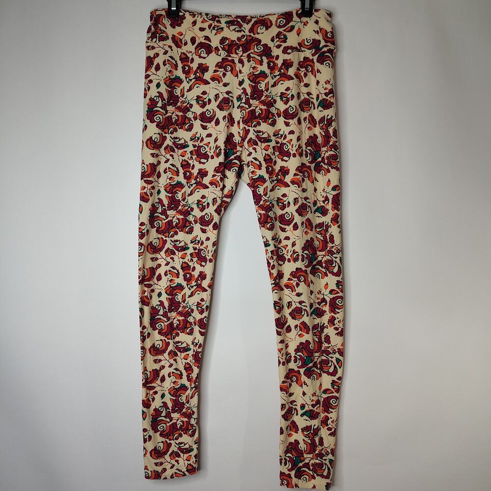 LulaRoe Leggings Womens Tall & Curvy Broken Roses‎ Floral Print Pink Orange